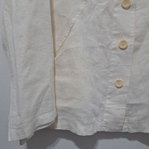 Flax Linen Azalea Carper Lightweight Jacket Minimalist Button Down Cream Large - Picture 11 of 16